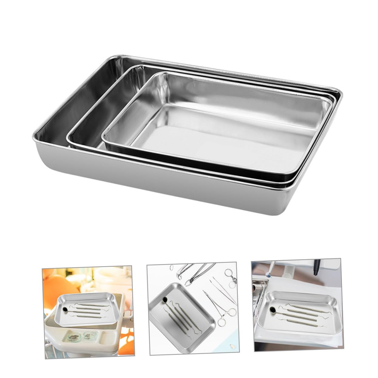 3 Piezas Bandejas de Acero Inoxidable con Profundo para Barbacoa Horno y Organización de Alimentos Aptas para Cocina y Buffet
