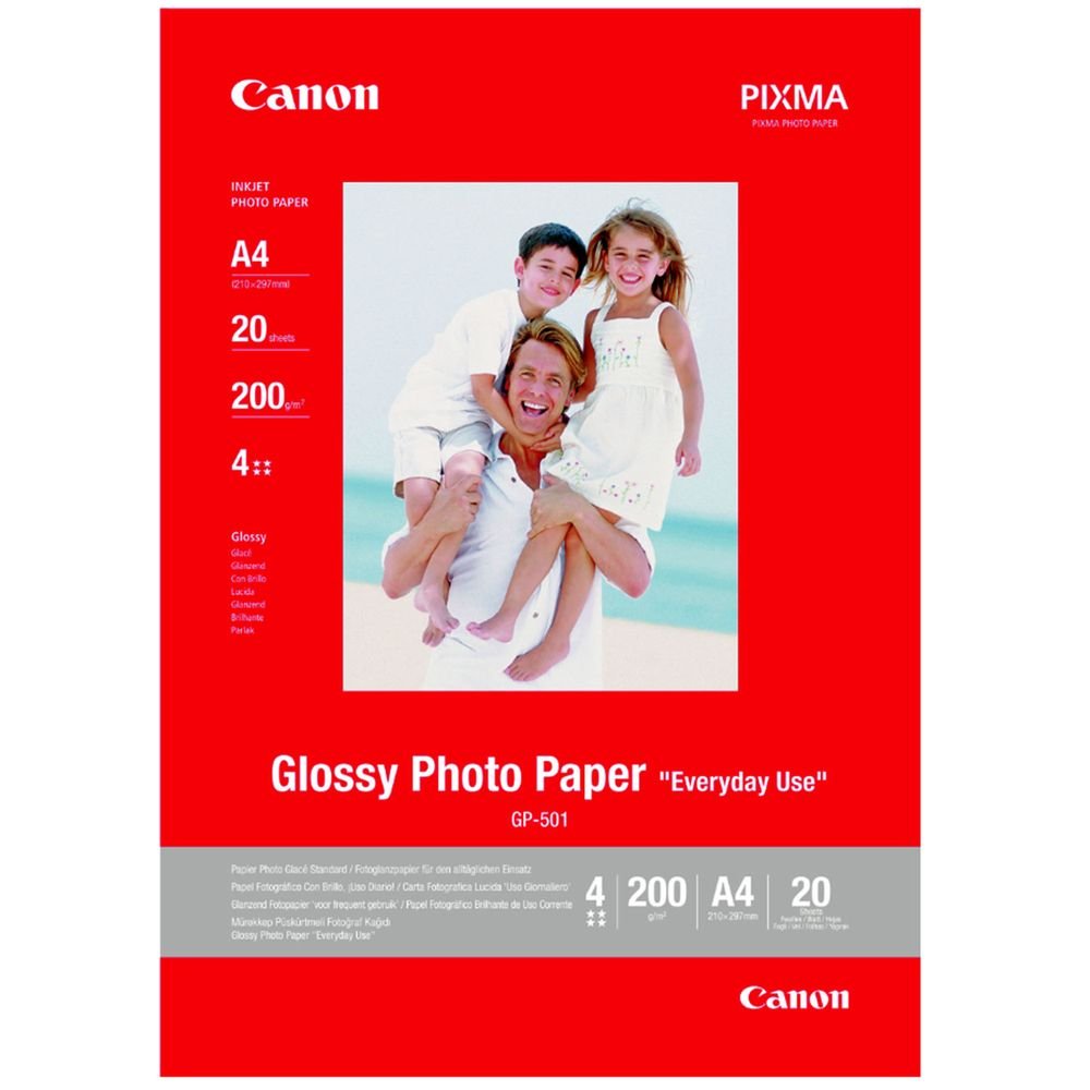 GP-501 Glossy Photo Paper A4 (20 Sheets) - Ideal for Photo Printing, Durable Prints - Compatible with Canon Inkjet Printers