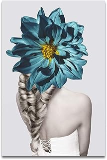 kangbaby Quadri Astratti Immagini di Moda Donna Donna Blu Floreale Schiena Nera Moderna casa Tela Soggiorno Pittura Bellezza Decor Poster @ 60x80cm_No_Frame_AB182