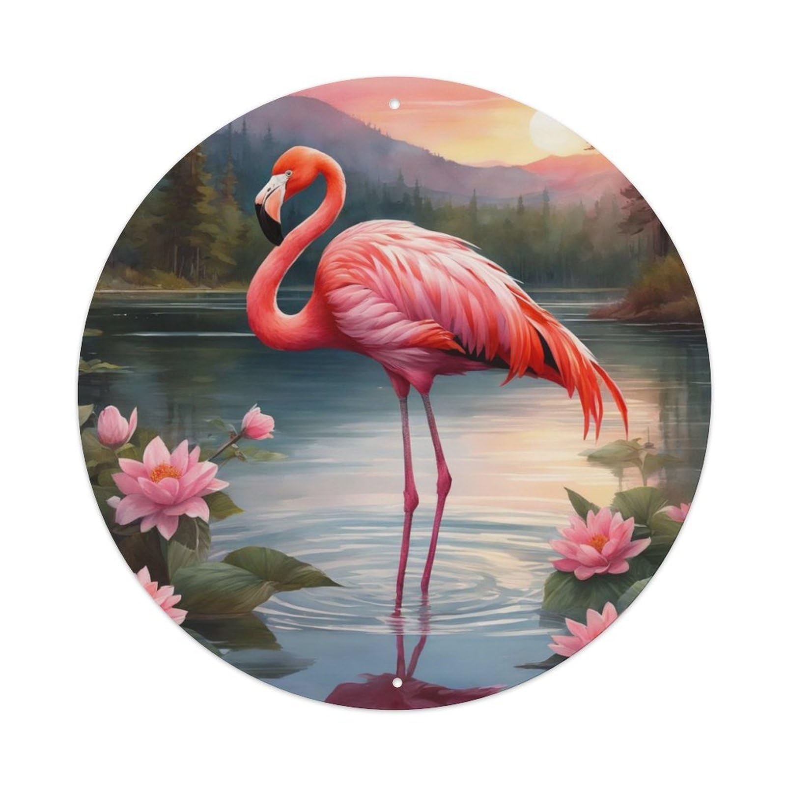 Animal Artwork Flamingos by The Lotus Vintage Metal Tin Sign Plaque Wall Decor for Cafe, Club Bar, Office, Garden Metal Poster 8x8Inch