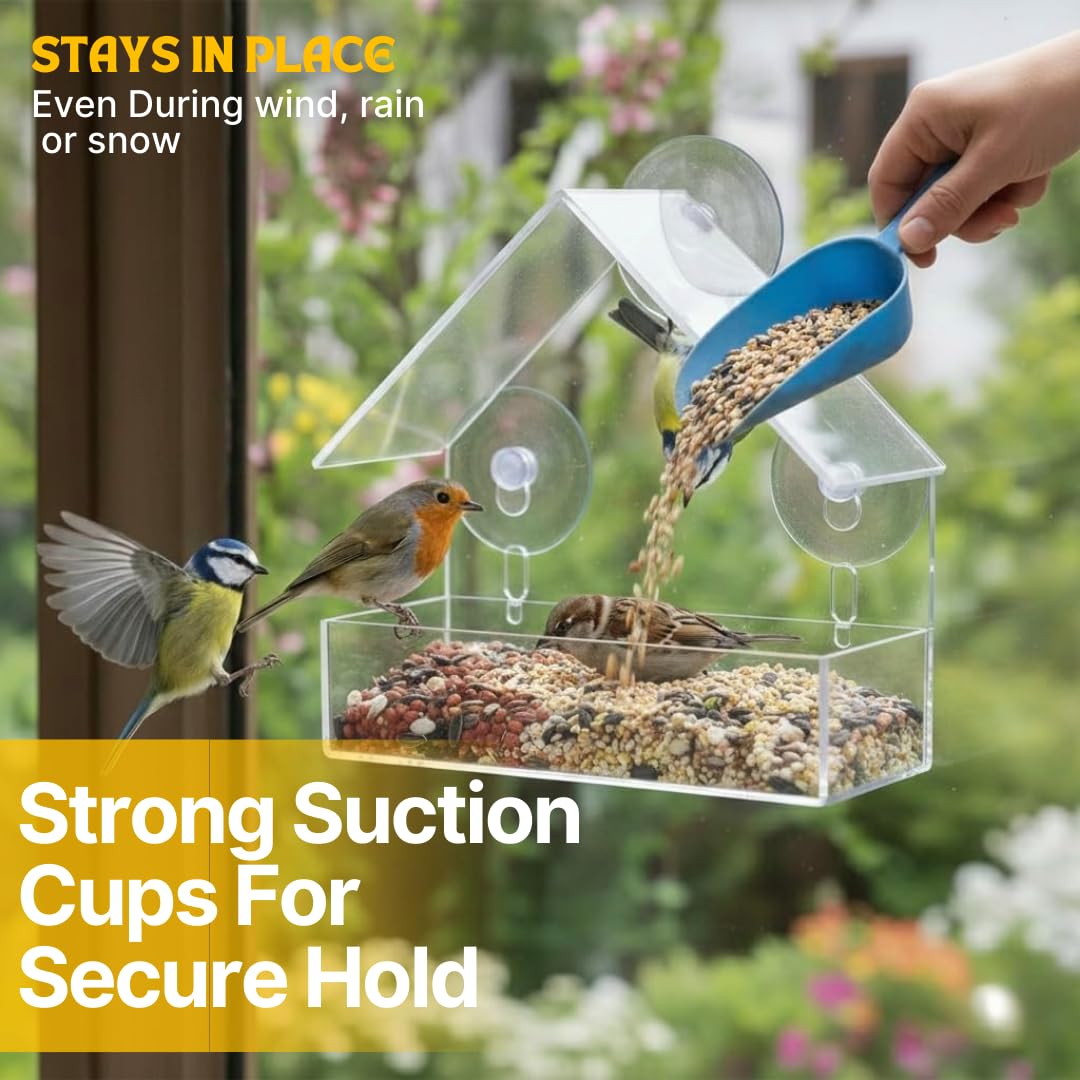 Window Bird Feeder with Strong Suction Cups for Outdoor Use, Clear Acrylic Bird House for Wild Birds, Cardinals, Bluebirds, Finches — view 5