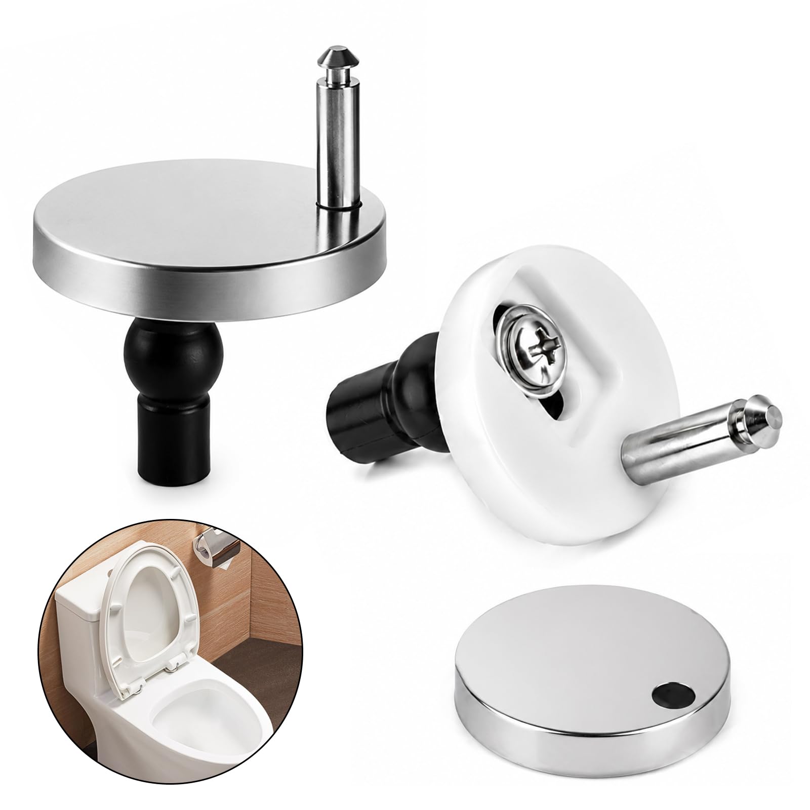 2 Packs Quick Release Toilet Seat Fixings, Toilet Seat Hinges Fixings with Spare Expanding Rubber Screws Nuts Bolts for WC Toilet Blind Holes