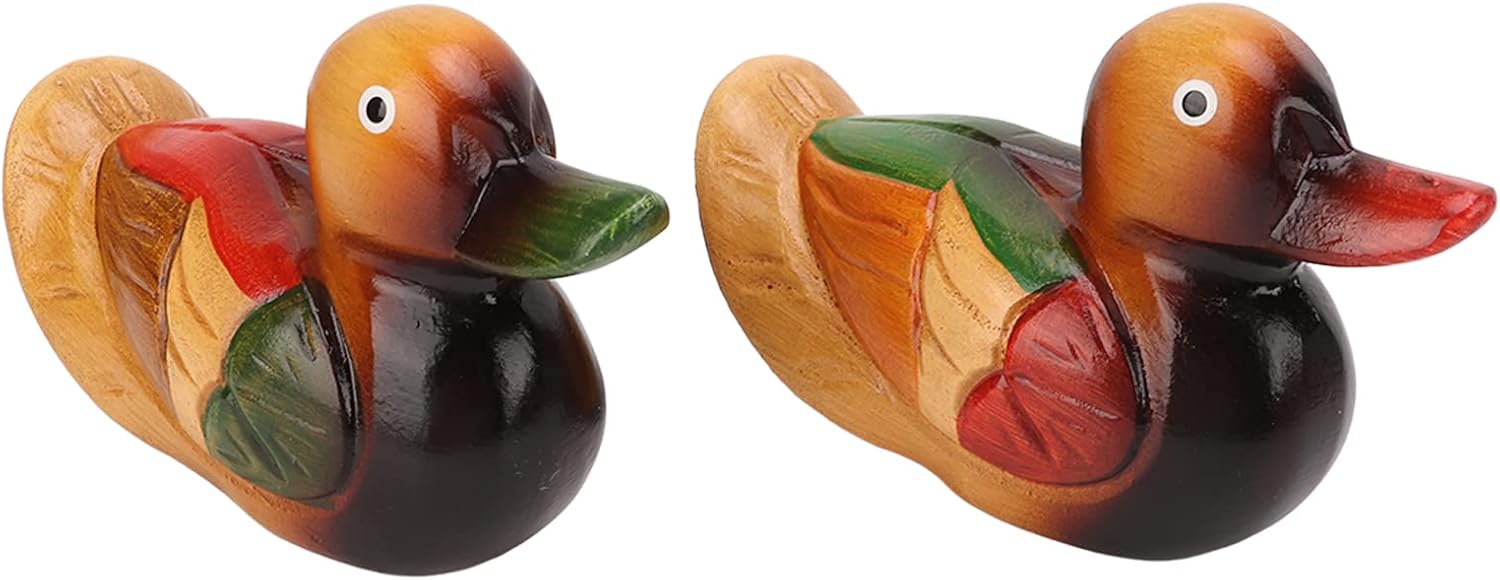 Wooden Mandarin Duck Ornament, 2 Pcs Oak Vibrant Hand Painted Color Durable Strong Feng Shui