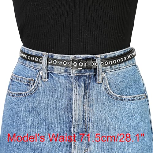 Allegra K Grommet Belt Leather Skinny Thin Waist Belts for Women Punk Rock Style4