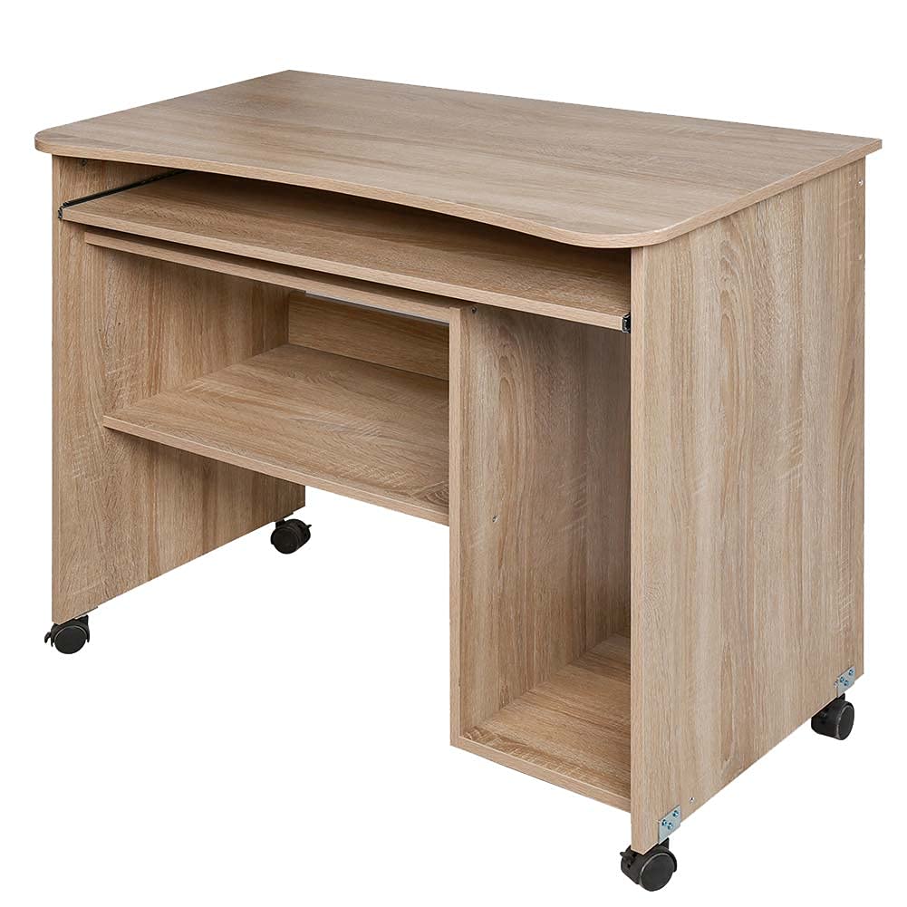 BAKAJI Schreibtisch mit ausziehbarer Tastaturablage, Unterablage und Pora Fach, Computertisch, Arbeitstisch, PC-Tür aus MDF-Holz, mit 4 Rollen, Moderne Einrichtung für Zuhause, Büro, Kinderzimmer