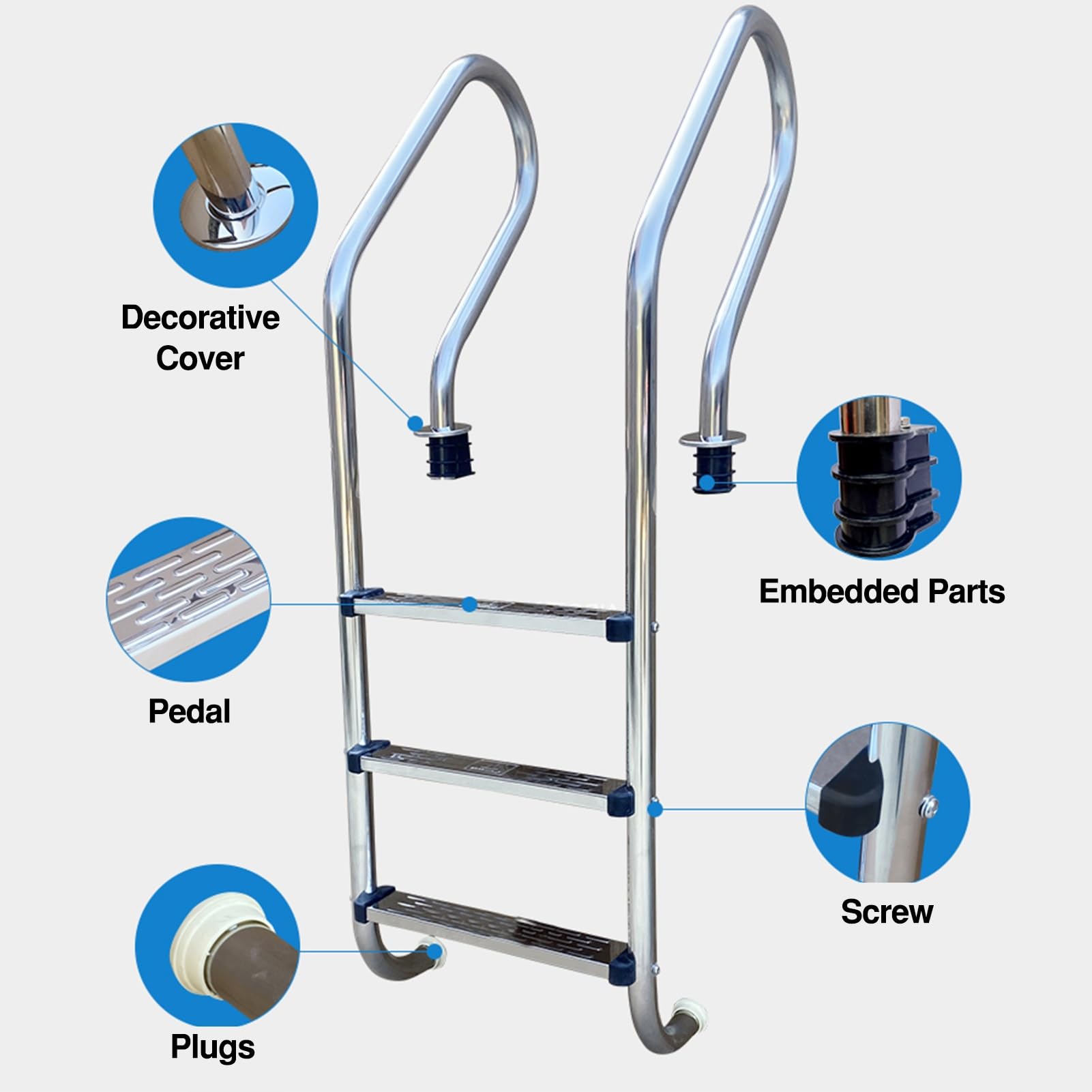 Scaletta per Piscina, corrimano in Acciaio Inox Integrato, Portata 250 kg, Adatta per Piscine e parchi Acquatici (2 gradini)