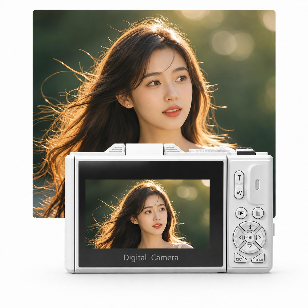 Optinexo 5K Digital Compact Camera Fotocamera Digitale Compatta 18X Zoom Schermo Ruotabile 180 Gradi Scheda 32GB Per Viaggi Vlog Foto Video (Rosa)