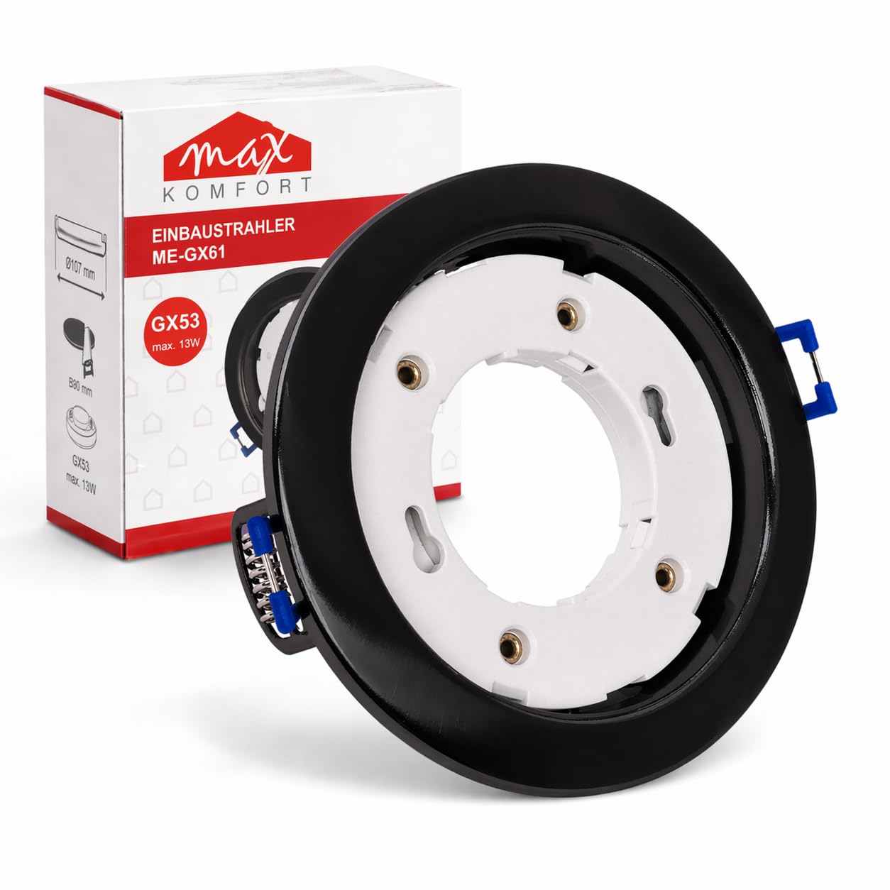 LED Deckenspots Schwarz Matt, 20 Stück, GX53 Fassung, Flach 35mm | Max 13W Einbaustrahler, 35mm Einbautiefe, Ø90mm Lochmaß, Metall Deckenlampe, Für Loft Flur Gewerbe, GX61-BK