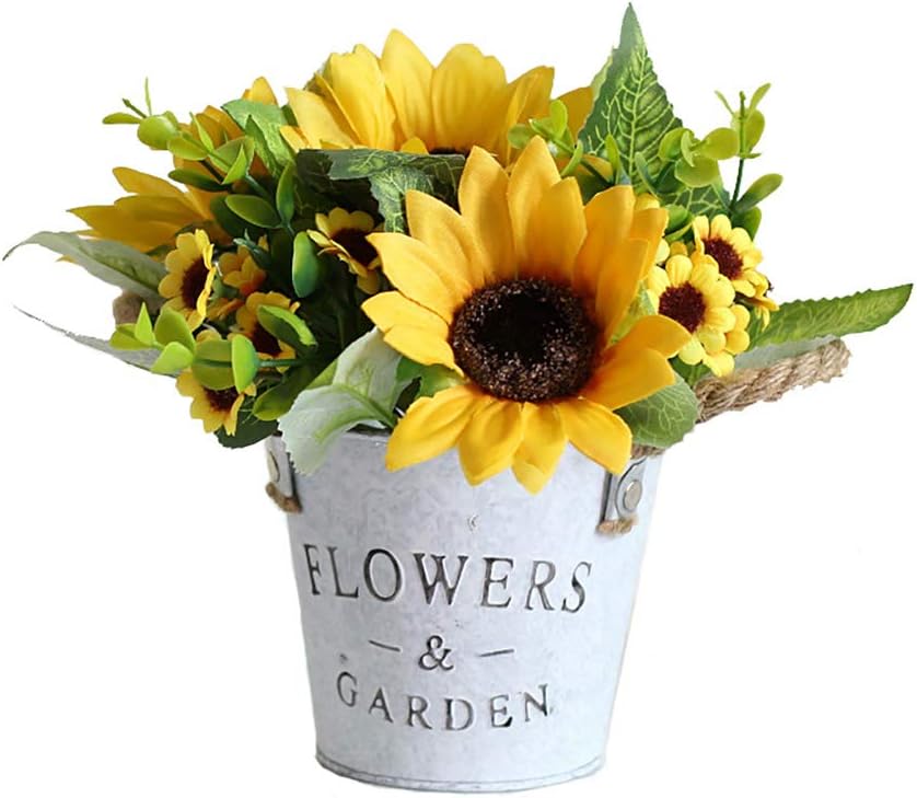 Potted Artificial Sunflowers Bonsai Silk Sunflower with Pot Fake Flower Arrangements for Home Office Restaurant Table Windowsill Decor