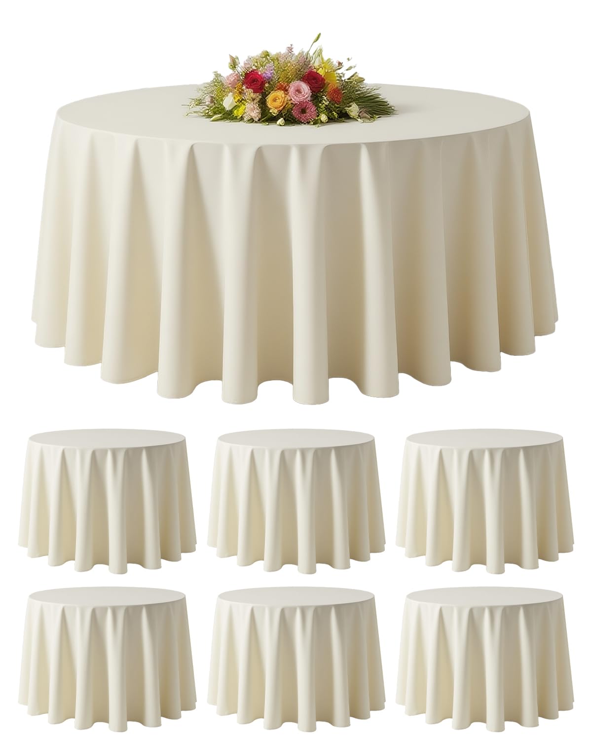Photo 1 of BESTVIP 6 Pack 120" Round Tablecloths | Ivory Polyester