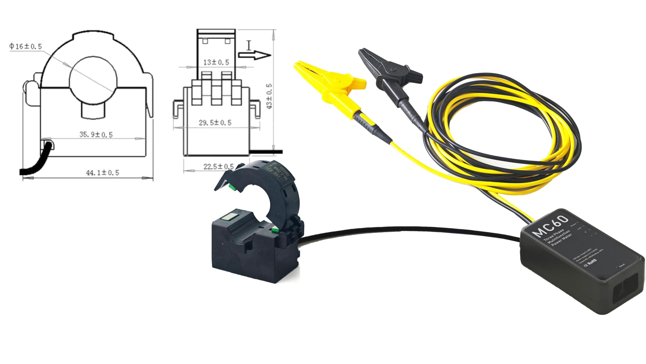 Netzqualitätsanalysator, MC-60 Kompaktes intelligentes Messgerät mit einer Größe von 37 mm x 75 for Leistungsanalyse und Energieüberwachung(MC60 500A (3pcs))