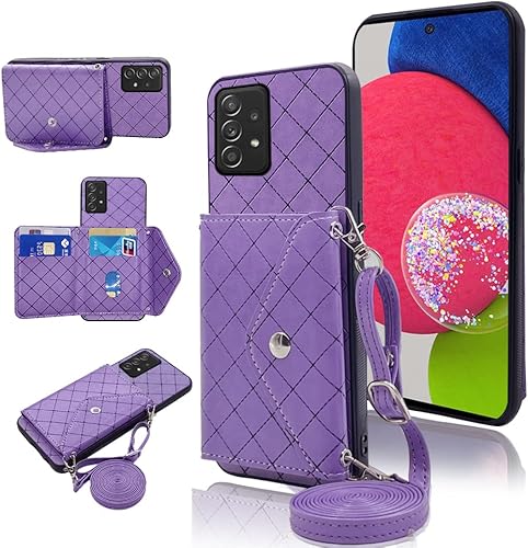 Compatible con Samsung Galaxy A52A52S 5G - Funda tipo cartera con correa cruzada para el hombro y soporte de cuero para tarjeta de crédito Glaxay A