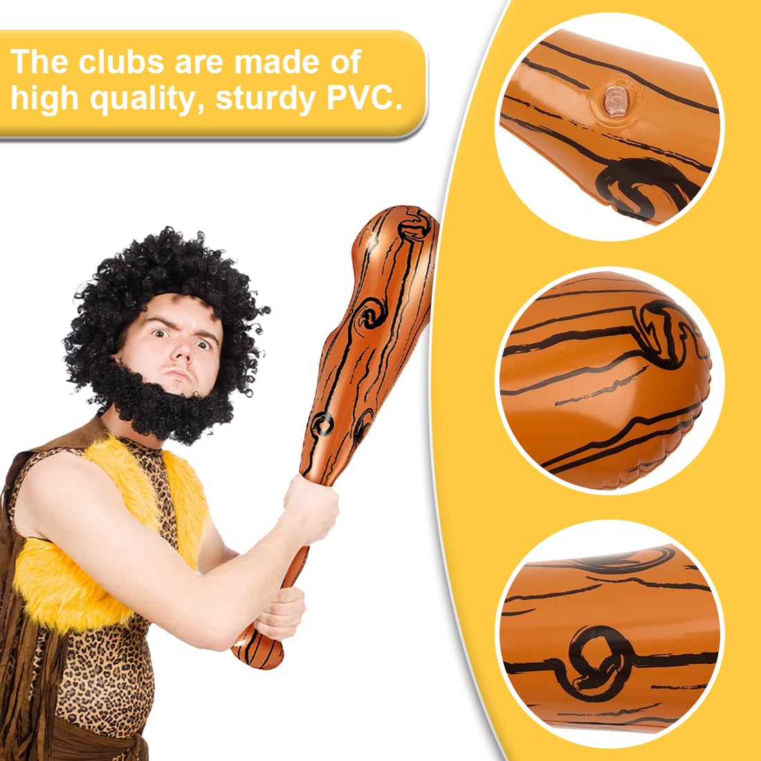 WeddHuis 2 Unidades Maza Inflable de Cavernícola Palo de Madera Hinchable Accesorio para Fiestas Temáticas Cosplay Representaciones (Marrón)