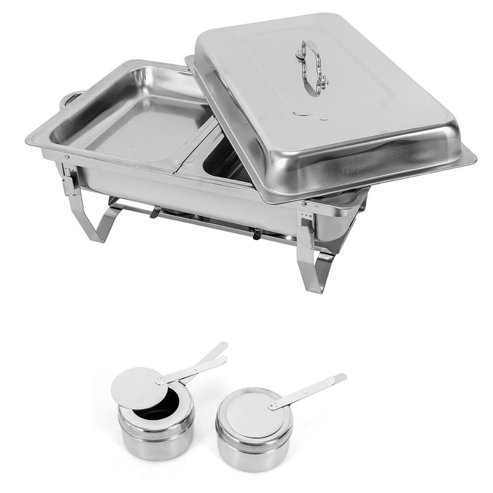 Chafing Dish, contenitore termico per alimenti, in acciaio inox, 7,5 l, scalda buffet, con coperchio, supporto pieghevole, serbatoio del carburante e ciotola per acqua, per buffet, feste di famiglia,