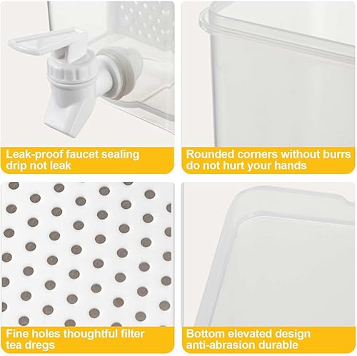 Miniatura 3 de DCQRY Hervidor frío con grifo en el refrigerador, dispensador de bebidas para refrigerador, jarras de agua de plástico, tetera de frutas, cubo de