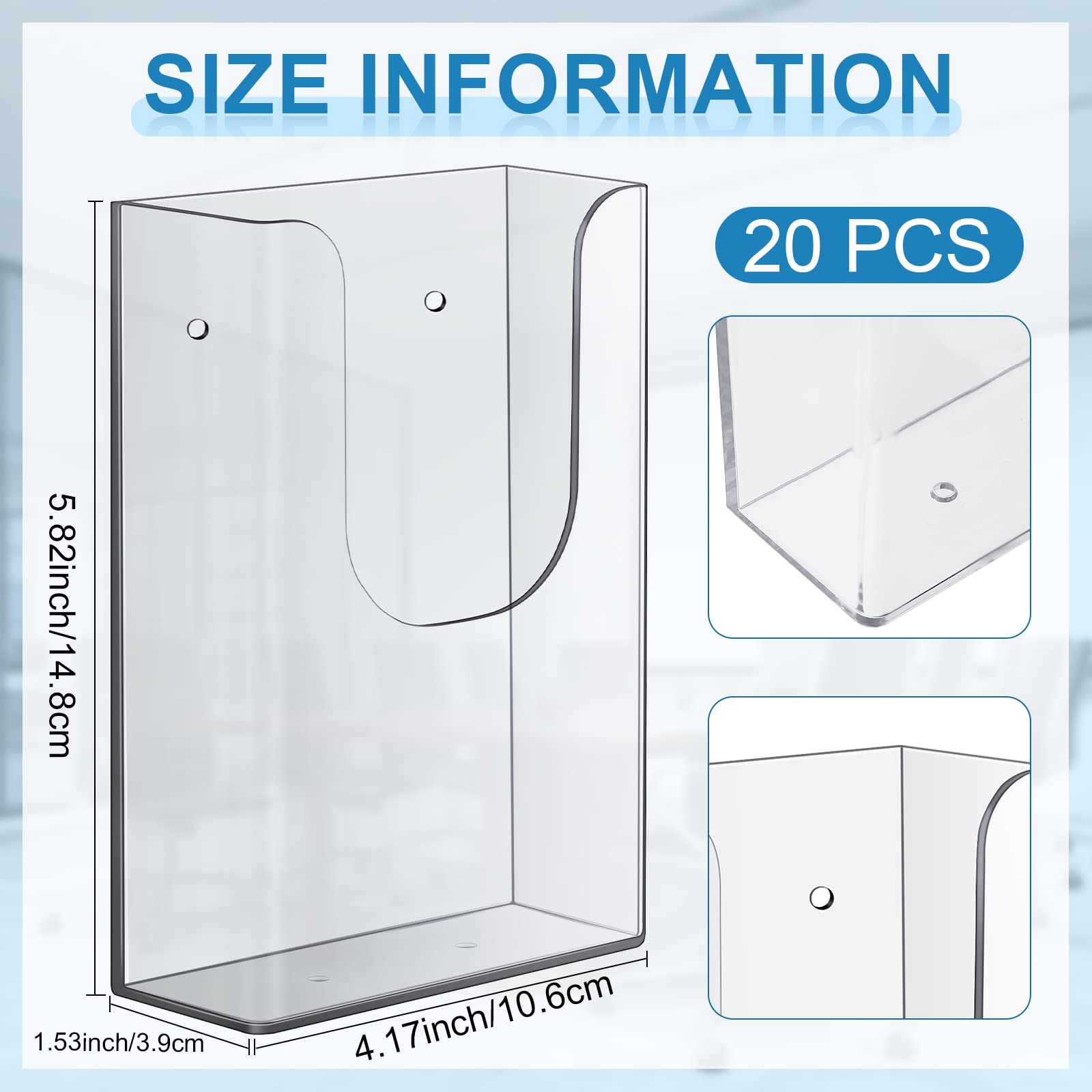 20 supporti per brochure in acrilico, montaggio a parete, 10 x 15 cm, trasparente, per volantini, cartelli, riviste, libretti, espositori, con chiodi, per casa e ufficio
