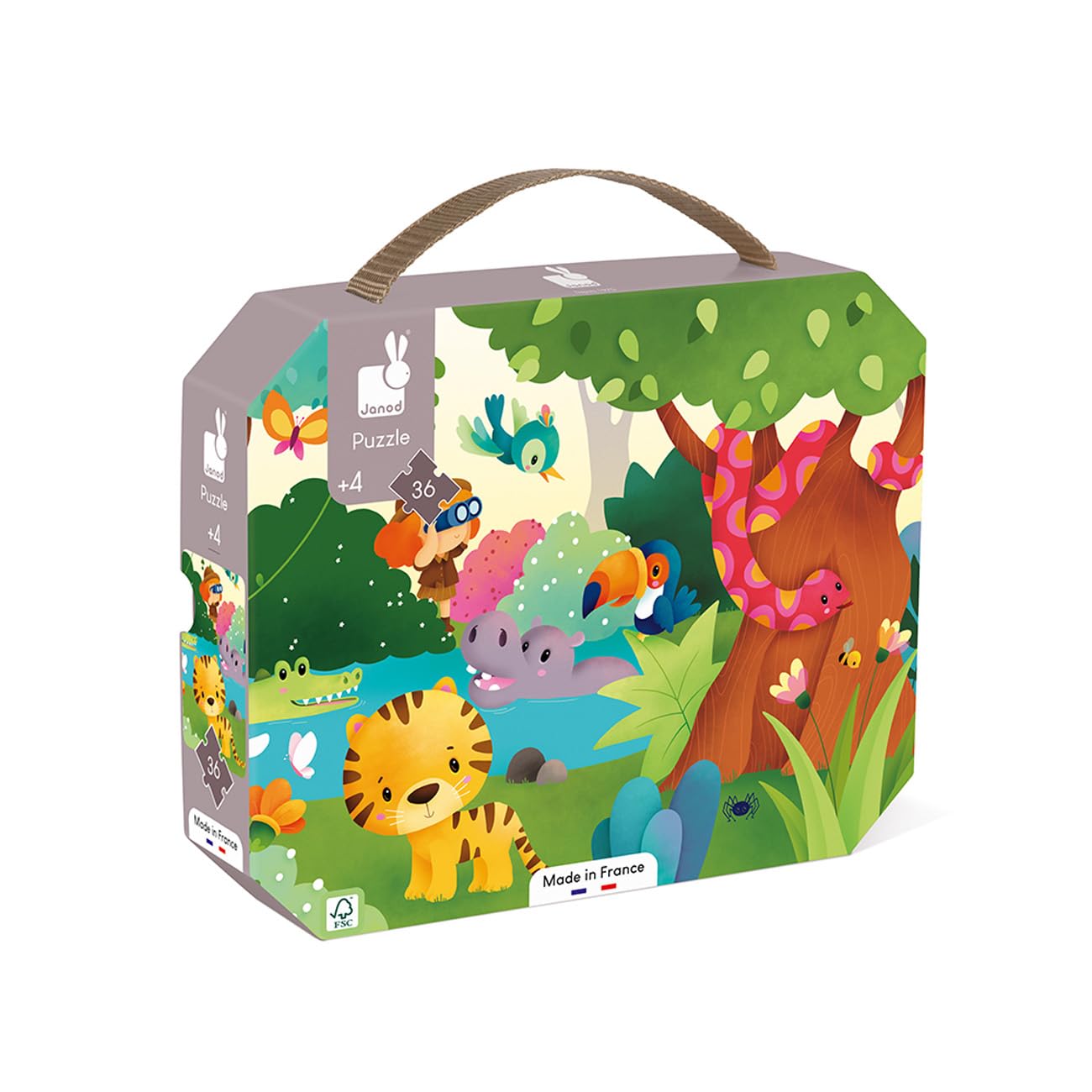 Janod - Wild Animal Panoramic Puzzle - 36-Piece FSC Cardboard - Develops Patience & Concentration - Made in France - Children's Puzzle for Ages 4+