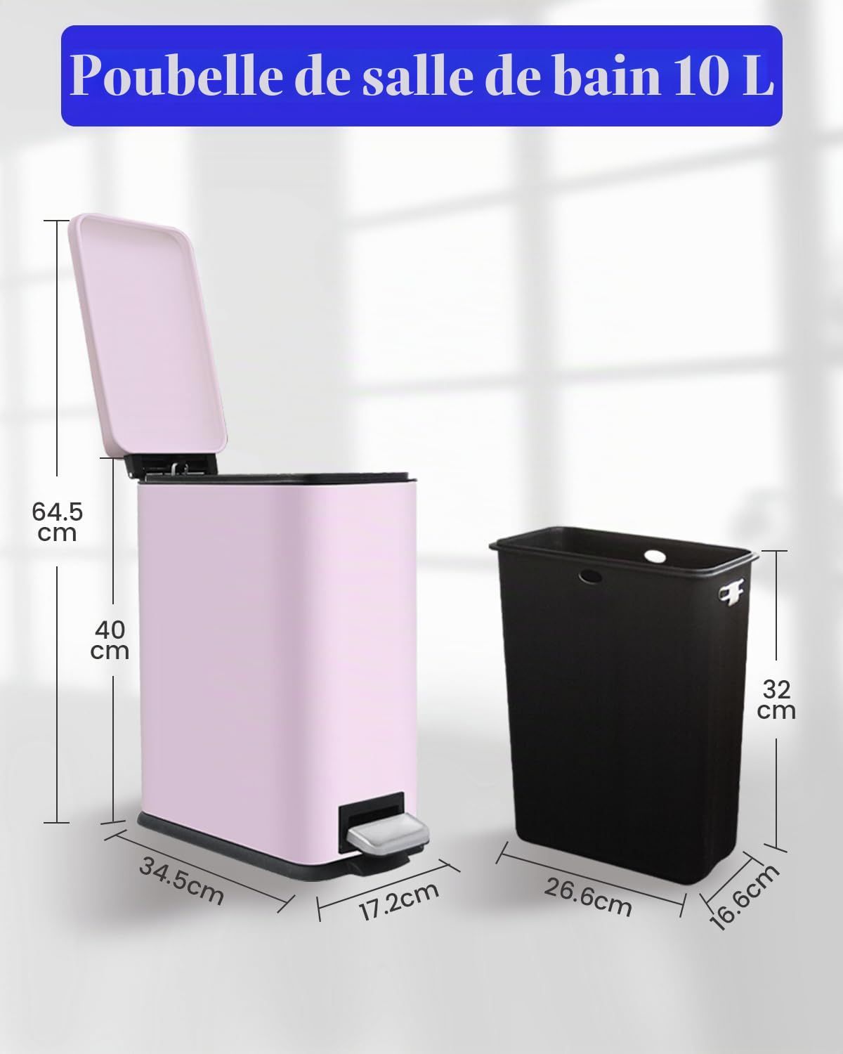 Poubelle de salle de bain avec couvercle - En acier inoxydable - 10 l - Petite poubelle de salle de bain - Poubelle à pédale - En acier inoxydable - Pour salle de bain, chambre et bureau