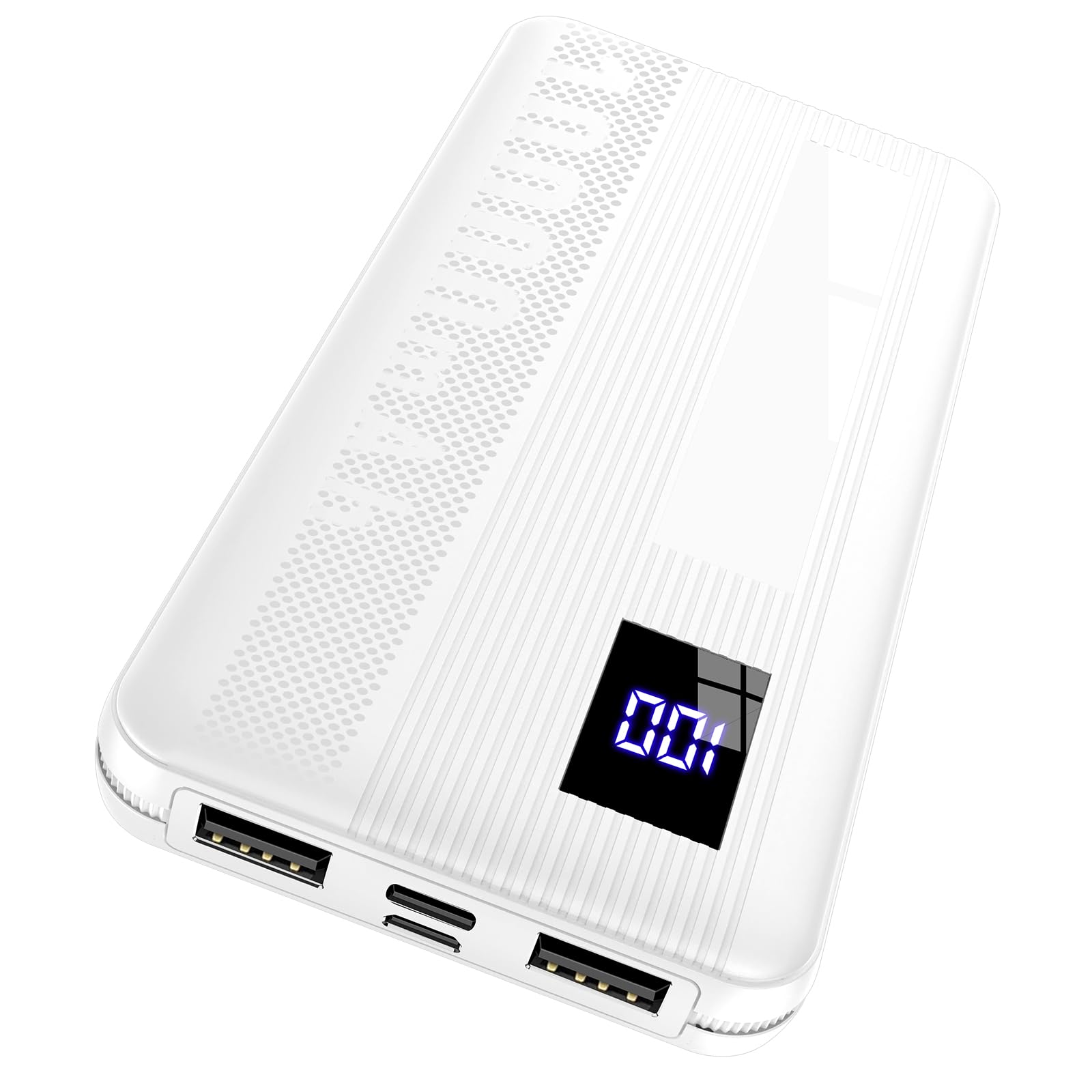 Dbasne Power Bank, 10000mAh powerbank,15W compatta Caricatore Portatile, con USB Input (USB C) & Output Batteria Esterna con Display Digitale LED per iPhone Samsung Huawei Xiaomi ecc(2024 Bianco)