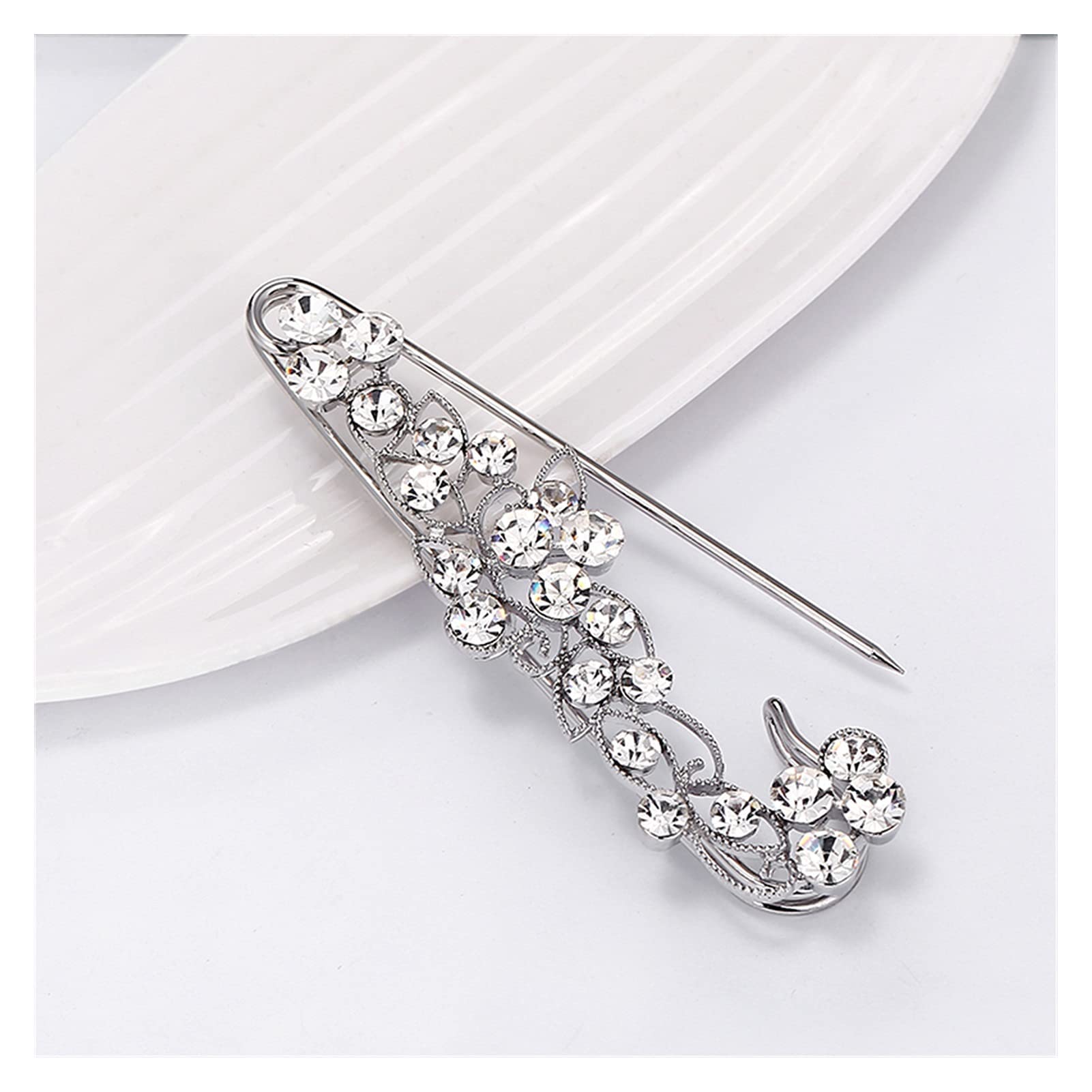 SaryEdge Inlaid Charming Refined Crystal Rhinestone Branch Brooches Hijab pins for Man Women Suit Scarf Flower Brooch Pin,