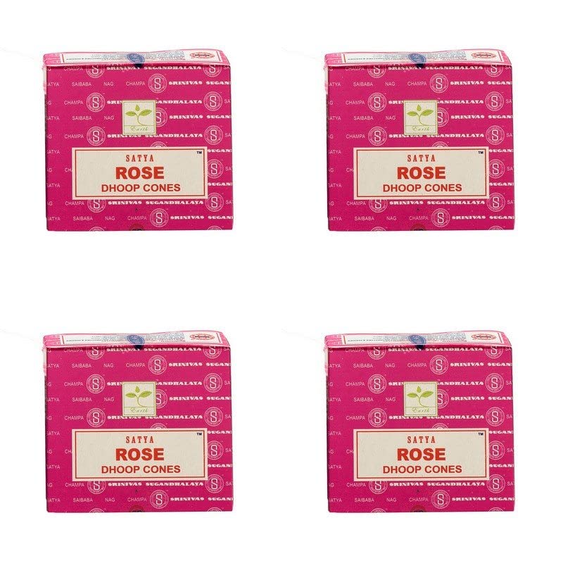 Giftbrit Satya Rose Dhoop Cones 12 Cones x 4 Pack for Meditation, Yoga, Relaxation, Healing and Positivity