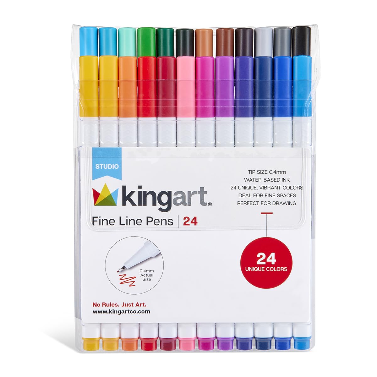 KINGART 418-24 FINE LINE PEN Marker Set, 24 Unique Colors, Size 04 mm Tip, Set of 24