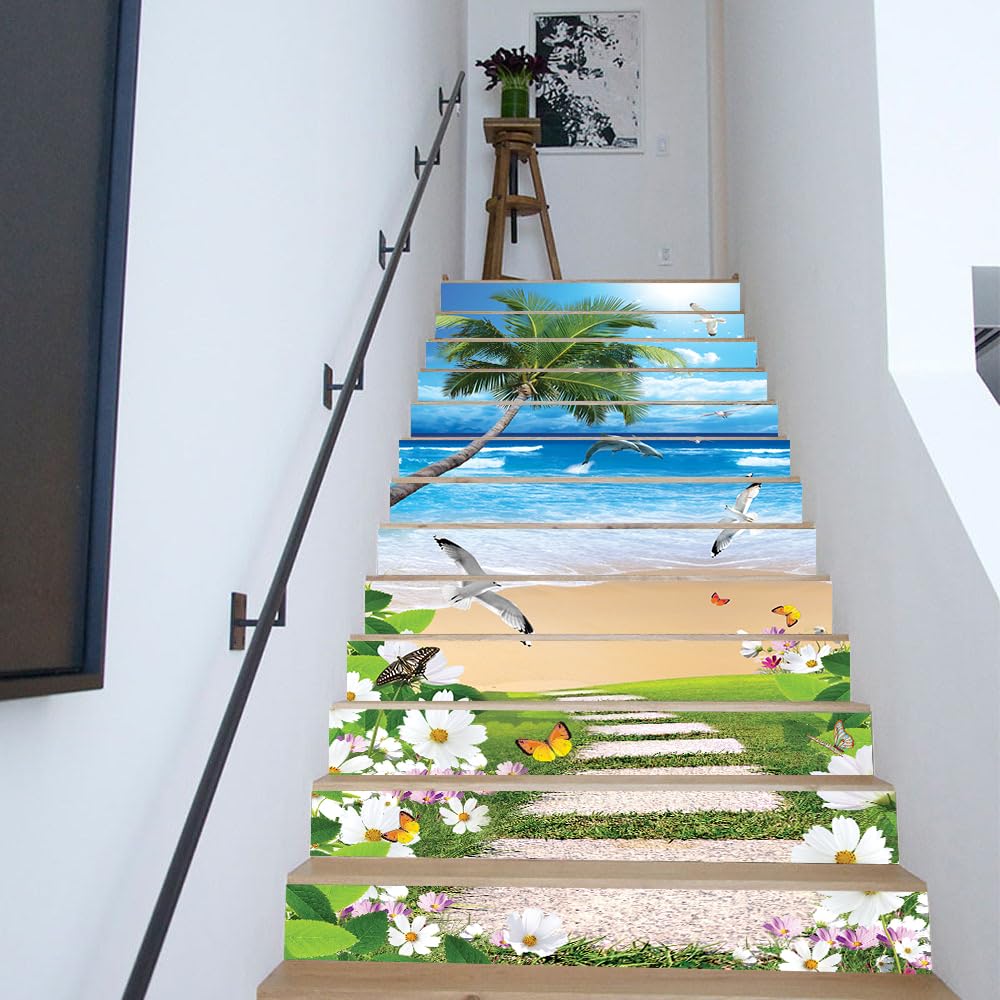 Piastrelle adesive Effetto Mare, Piastrelle autoadesive per pareti di Cucina e Bagno, Vinile Adesivo, Impermeabili e Resistenti all'olio, 12 Pezzi (18x100 cm)