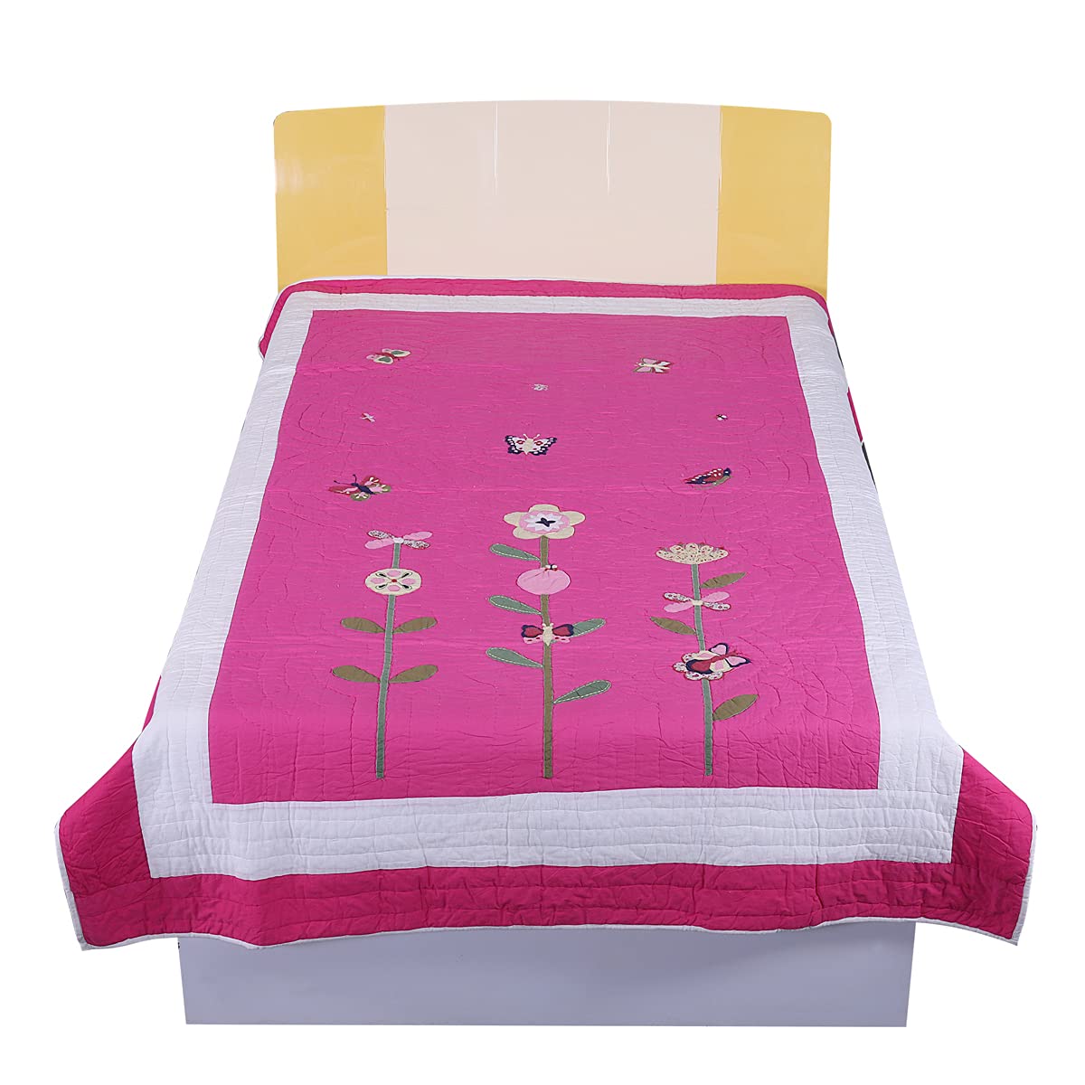 Hugs N Rugs 200TC 3 pcs Cotton Embroidery Patchwork Comforter Set for Kids with 1 Cushion Cover 1 Pillow Cover- Light Weight Comforter/Ac Blanket/Quit - Queen Size -200x150 cm 1