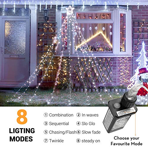 Toodour JT-EL/FC300V0200-C Christmas Decorations Outdoor Star Lights, 317 Led 10Ft X 9 Waterfall Tree Lights With 12 Inch Topper Star, 8 Lighting Modes Outside Christmas Lights For Yard Garden Holiday Decor thumb #1