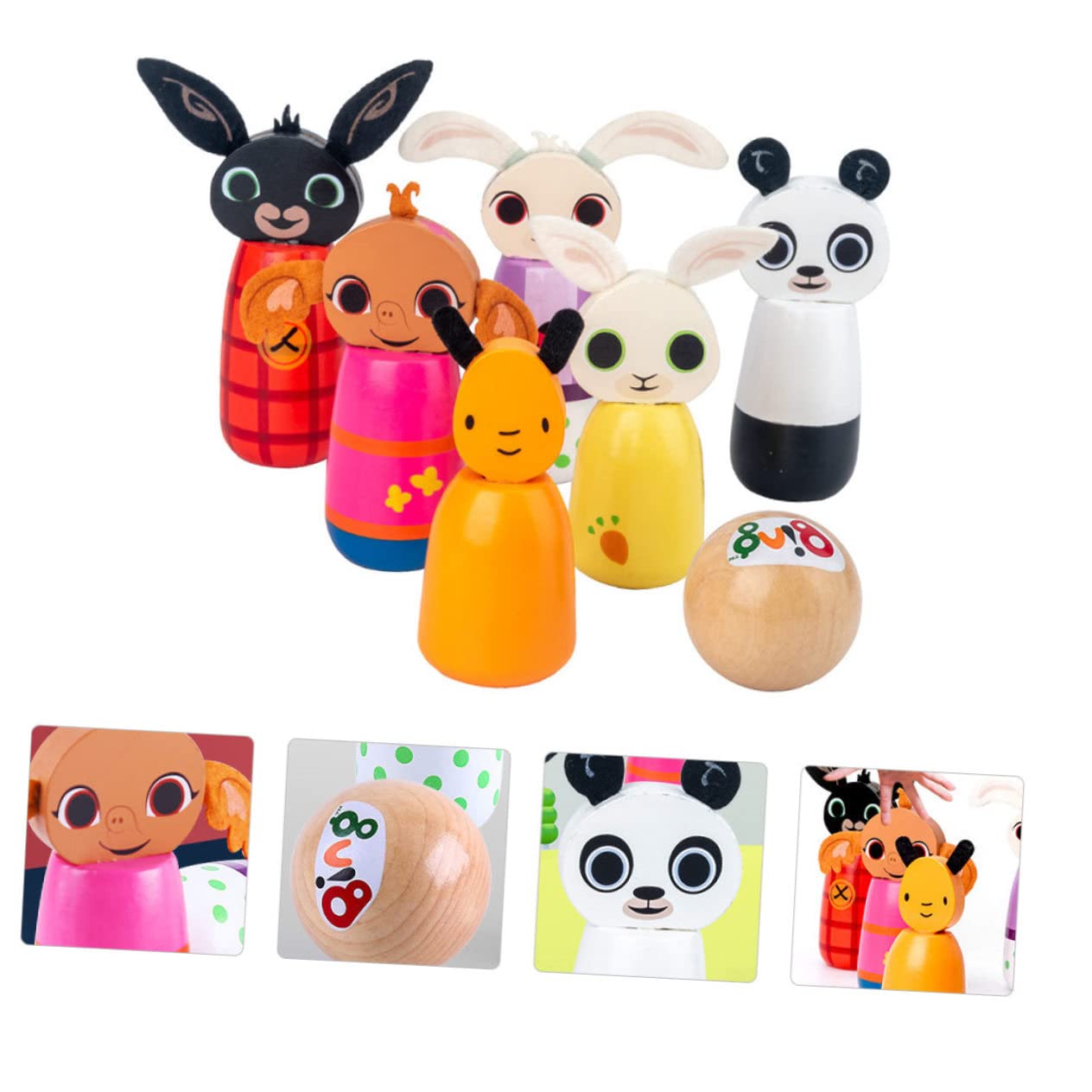 KOMBIUDA Kit de Bowling pour Garçon et Filles en Bois Animaux de Dessin Animé, Jeu Éducatif D'intérieur pour Développement et Interaction Parent-garçon et Filles, 1 Set Complet