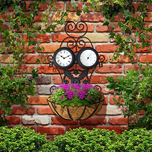 Parkland® 3 In 1 Outdoor Stylish Garden Hanging Planter with Thermometer & Clock (Black)