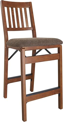 Miniatura 6 de MECO Stakmore - Juego de taburetes de mesa de comedor de madera maciza prémium con asiento tapizado acolchado de tela y mecanismo plegable de acero,