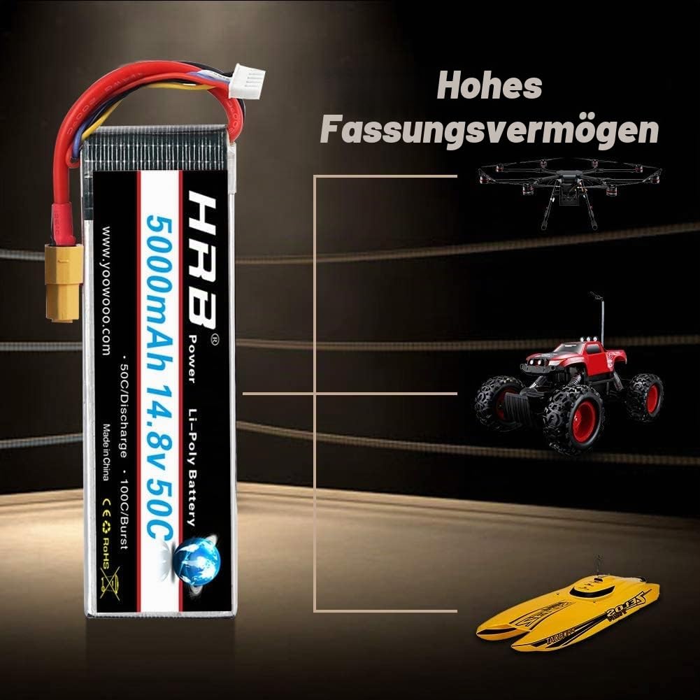 HRB 4S 14.8V 5000Mah 50C Lipo-Batterie mit xt60-Steckern für RC Flugzeug RC Hubschrauber RC Auto RC LKW RC Boot UAV Drohne