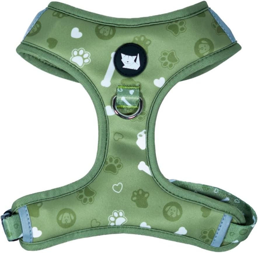 Haminway Cheeky Imp No-Pull Dog Harness – Size Medium – Vest to Stop Pulling & Walk Easy – Breathable, Adjustable Fit with Reflective Strips – Fun Print for Your Lovely Pet (Green)