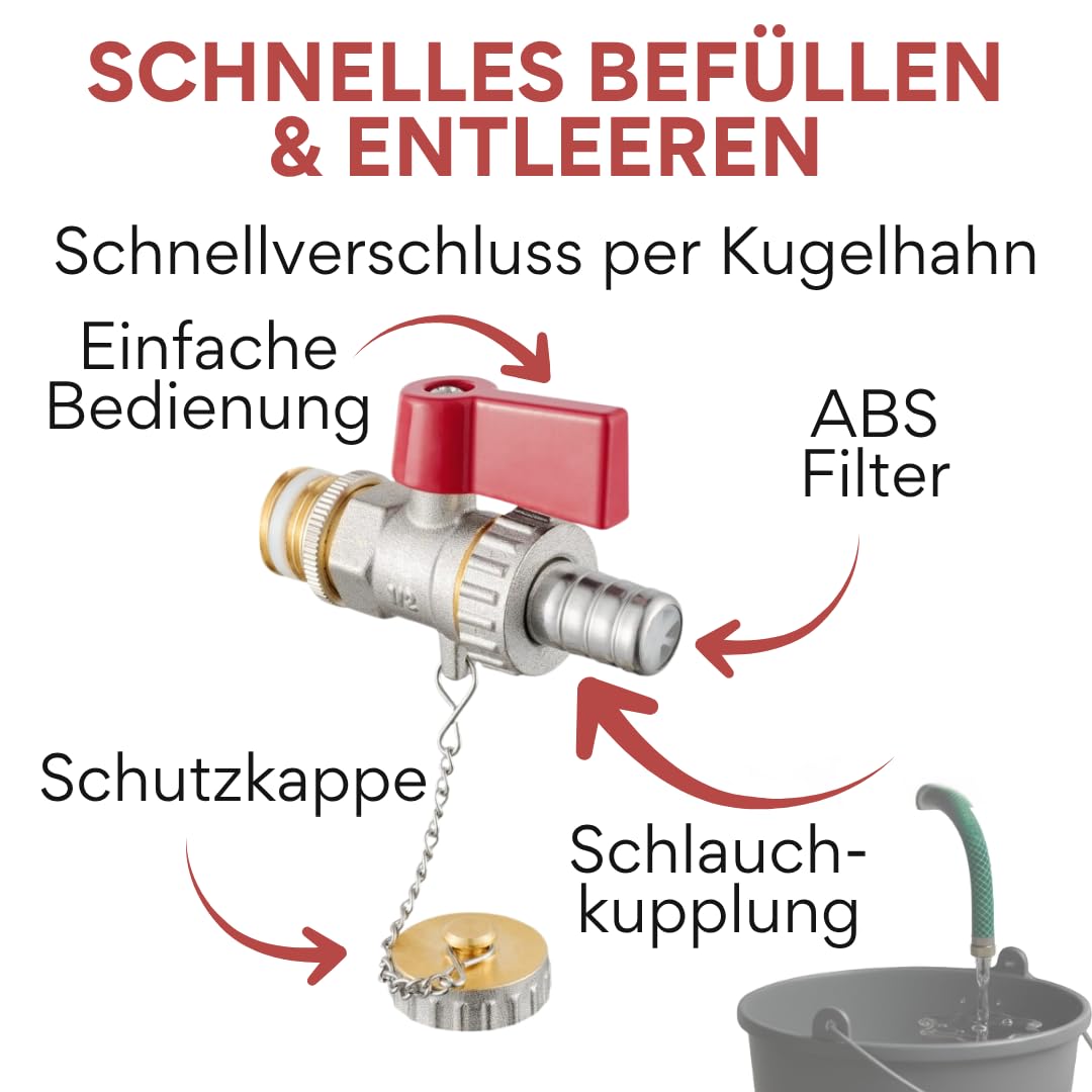 KFE Hahn 3/4" Kugelhahn mit Filter, Messing verchromt, Entleerungshahn für Heizung KFE Füll- & Entleerungshahn