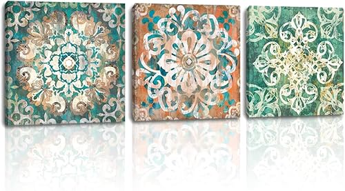 Yang Hong Yu Arte de pared con patrón de mandala vintage, arte de pared con estampado de flores abstractas, bohemio, lienzo para decoración de