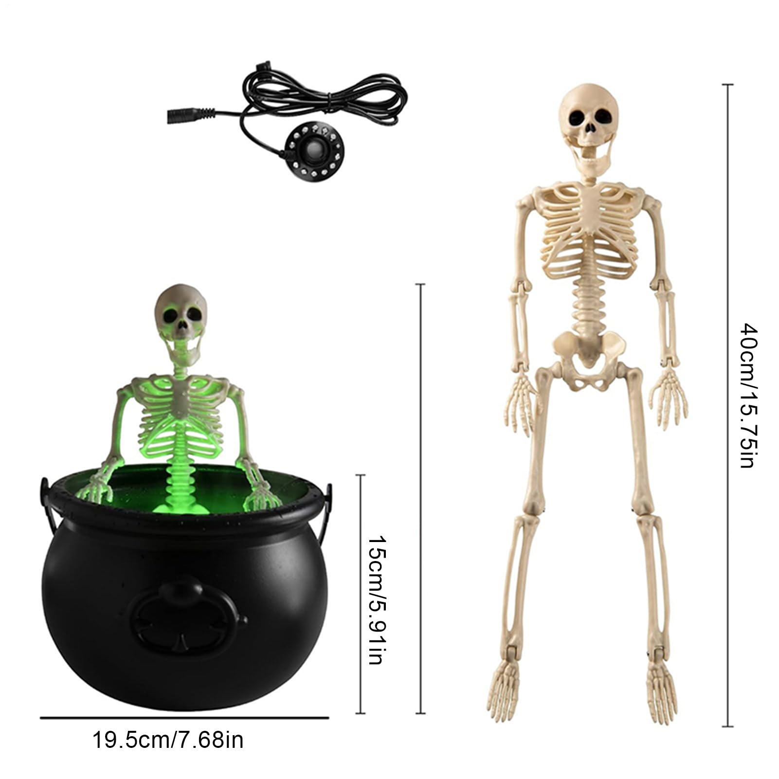 Duży Kocioł Halloweenowy z Łańcuchem Światełek Straszne Dekoracje na
