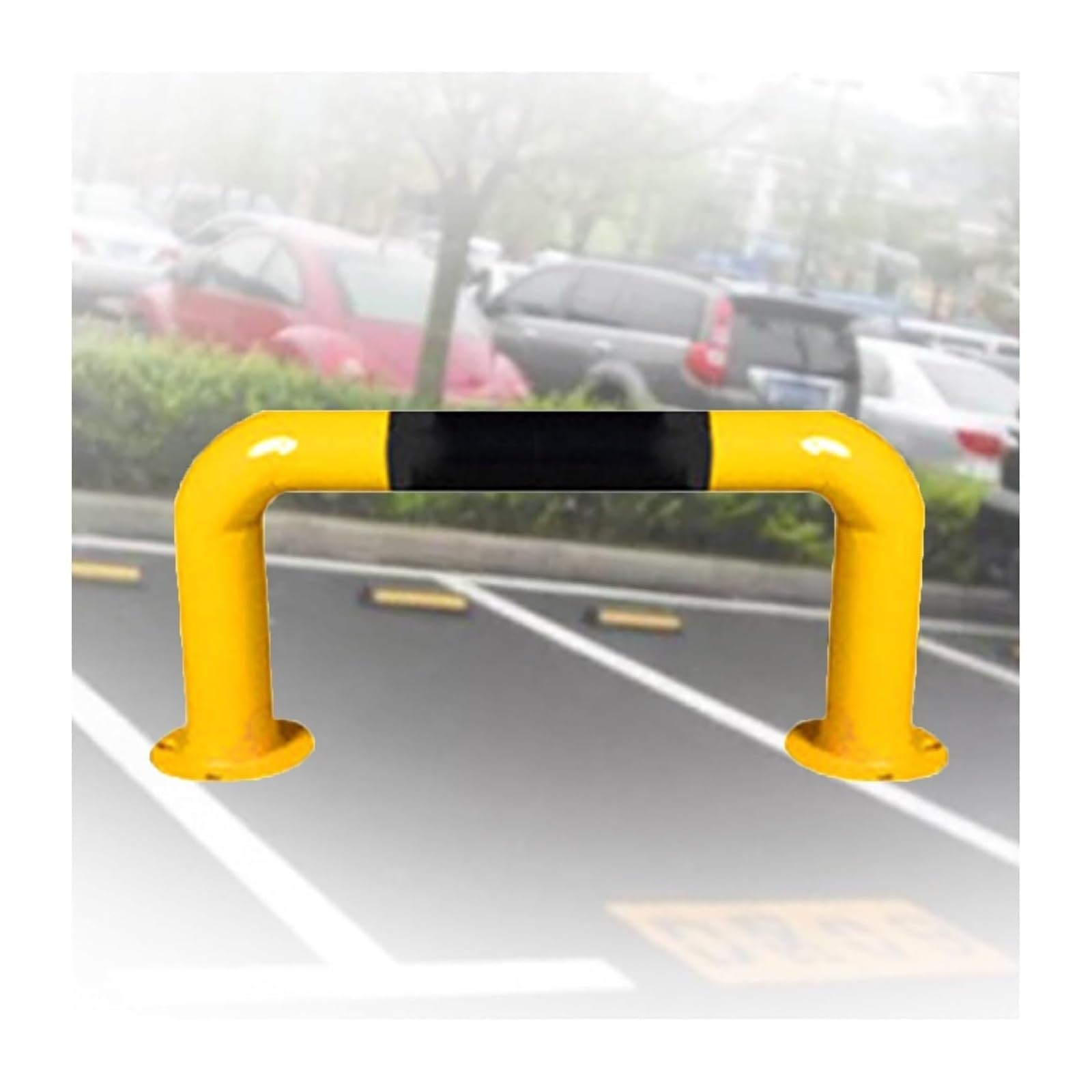 CWCQGH U Shape Security Bollards Black & Yellow Traffic Warning Posts For Parking, Driveway (50x30cm)