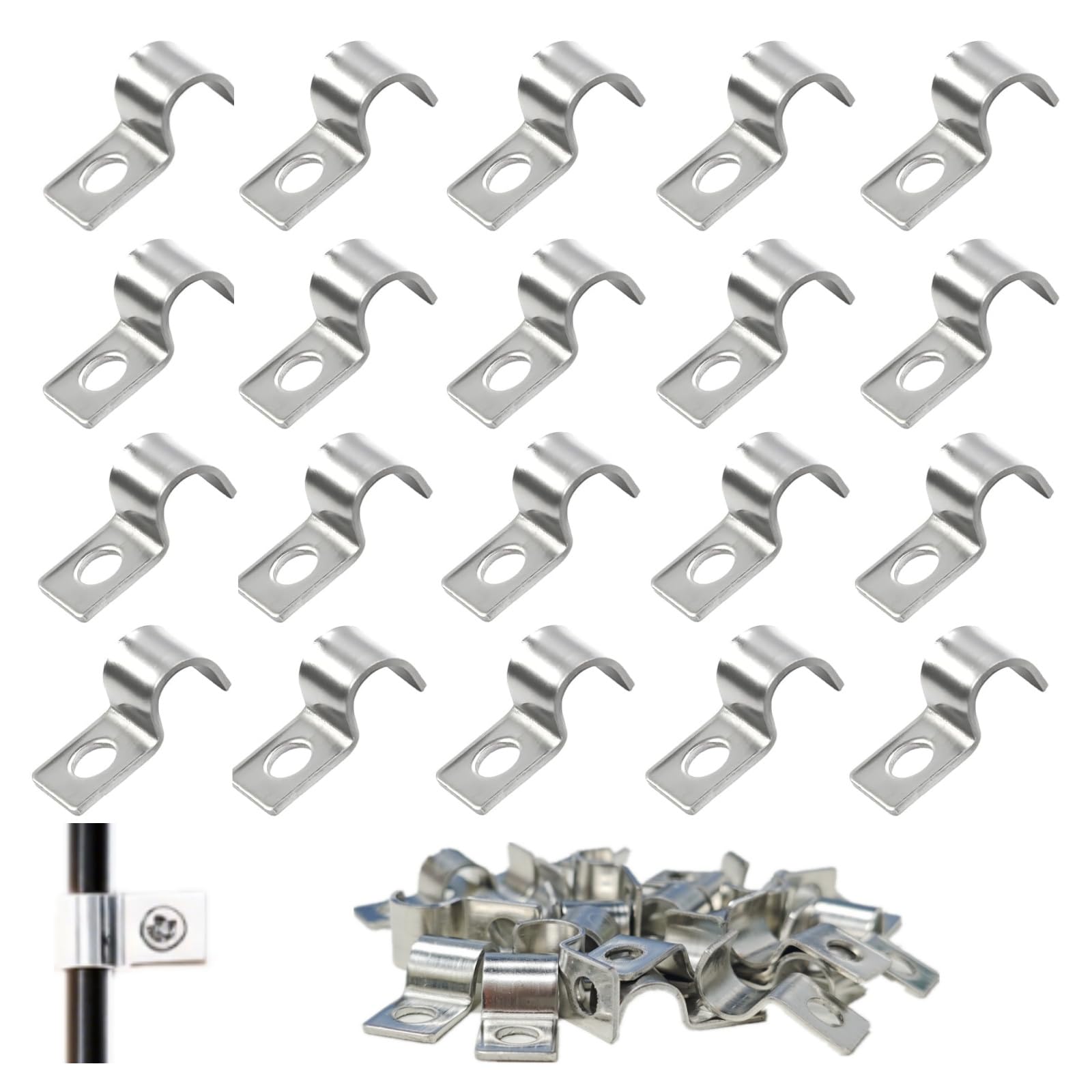 MINGBOLIN 75 Piezas Abrazadera de Tubo U,Abrazaderas Metalicas para Tubos Abrazadera de Fijación Abrazaderas para Tubos Fijacion de Tubo Solo Orificio Clips de Cable,para Tubos y Cables (8mm)