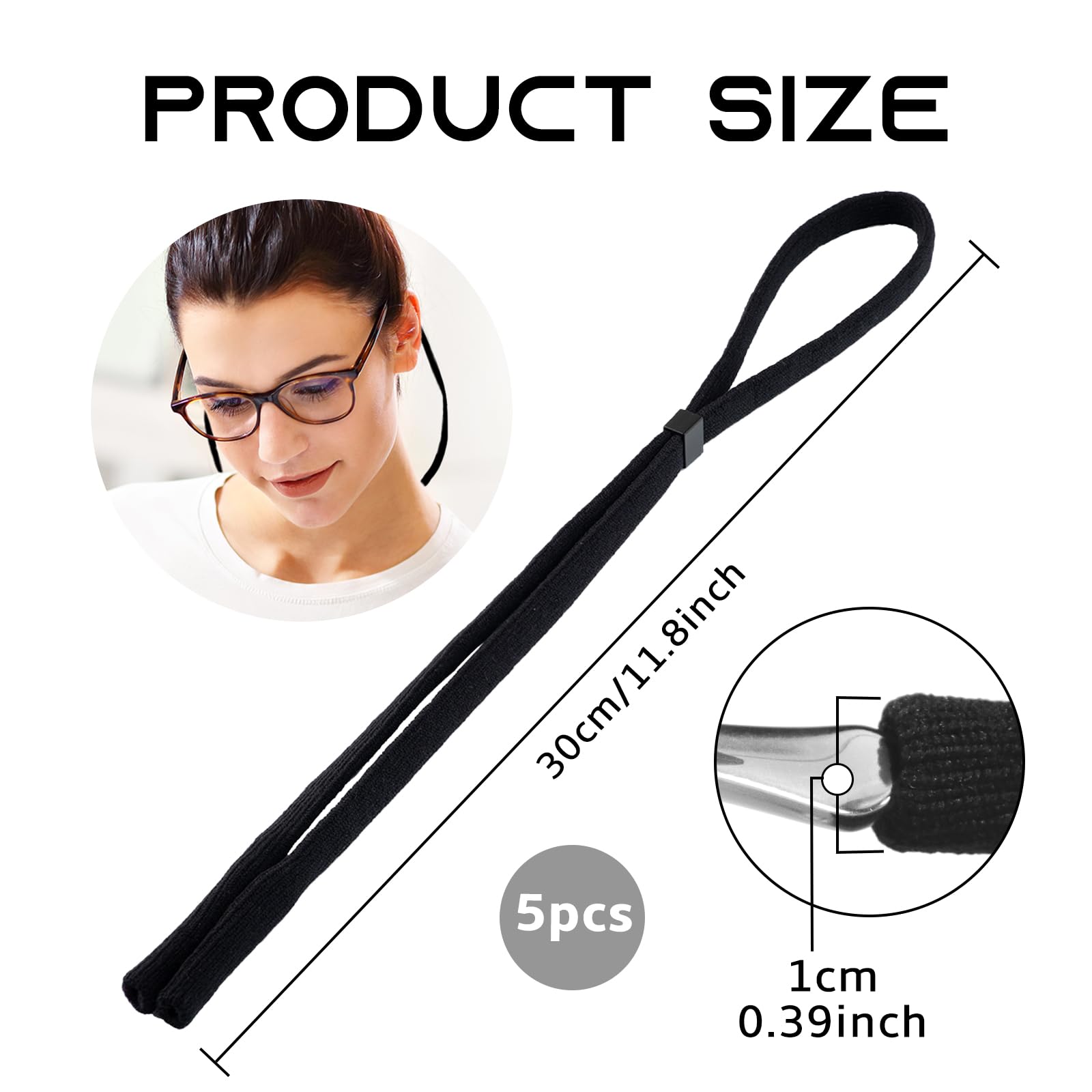 Qufiiry 5 Pcs Correas para Gafas Deportivas, Cordón Gafas, Sujeta Gafas, Ajustables para Gafas Deportivas, Cuerda de Gafas Antideslizante, para Correr, Acampar, ir de Excursión(Negro)