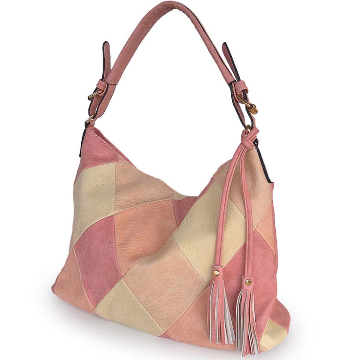 XingChenHobo Bags for Women Patchwork Color Faux Leather Large Purses and Handbags Hobo Purse with Tassel