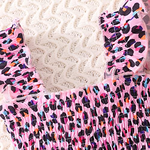 Retsugo Pink Leopard Dress For Girls Toddler Flutter Sleeve Sundress Summer Clothes Outfits Kids Swing Twirly Tiered Dresses 3-4 Years #TOP2