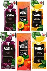 Del Valle 200ml, Sucos Sortidos com 6 unidades - 2Und - Uva, 2 Und - Pêssego e 2 Unid - Laranja - Piquenique, Lanche escolar.