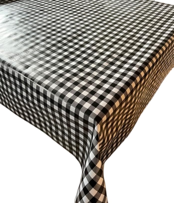 Générique CREADETEX Nappe Vinyle PVC Toile cirée Carreaux Vichy Noir Table guinguette Restaurant (300X140)