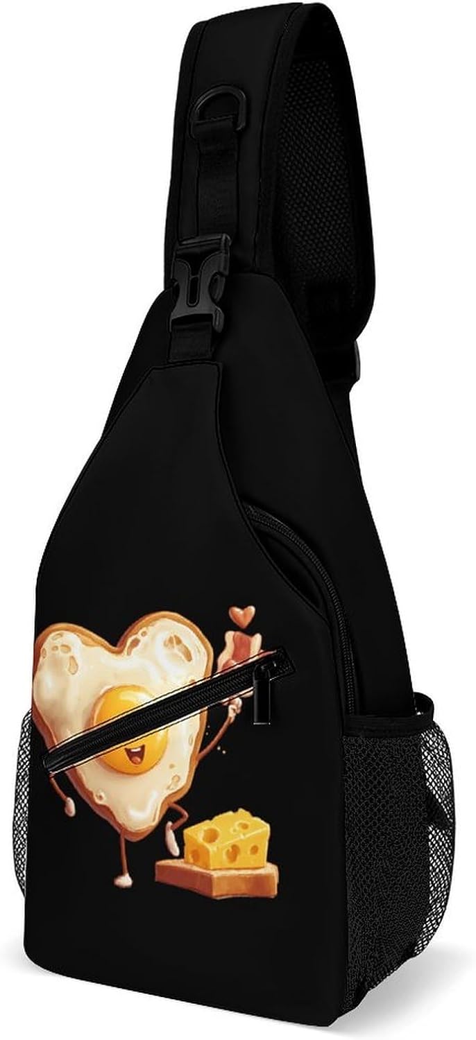Bacon Eggs Cheese Breakfast Men Crossbody Sling Backpack Chest Bag | Travel Fanny Pack,Hiking Daypack,Print Shoulder Bags