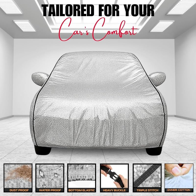 Image of Waterproof Car Cover with Cotton Lining & Heavy Buckle | Dustproof, Windproof, Scratch Resistant, UV Protection Car Body Cover for Outdoor & Indoor Use (Car Cover, Maruti Brezza 2022)