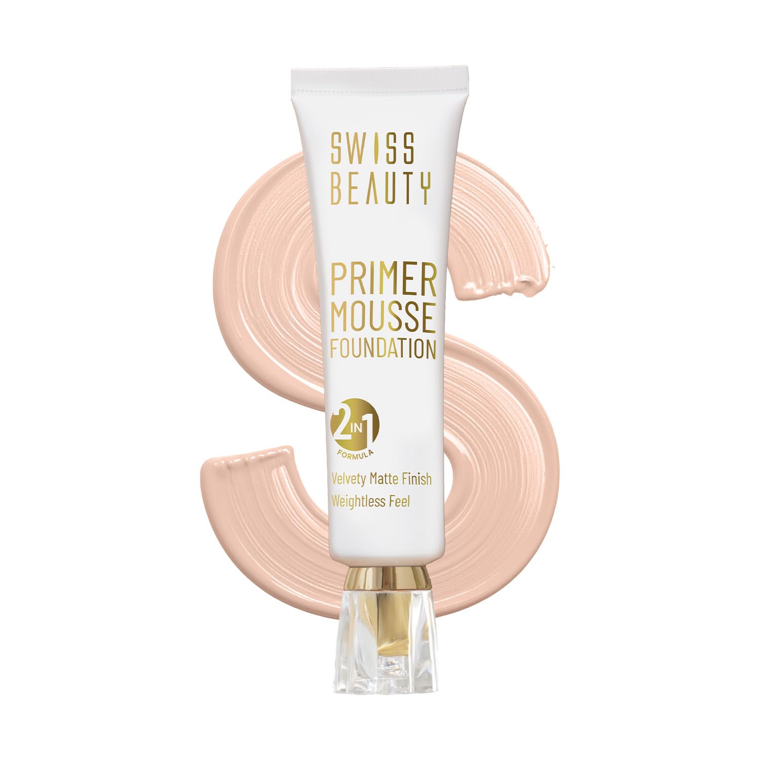 Swiss Beauty Primer Mousse Foundation Weightless Smooth & Velvet Touch, Face Makeup, Natural Beige, 30ml