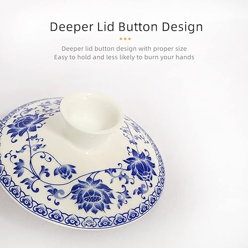 Miniatura 3 de Taza de té china Gaiwan, tazas de té Kungfu de porcelana tradicional asiática sin mango con tapa y platillo 6.8 onzas, China Classic Gaiwan (loto