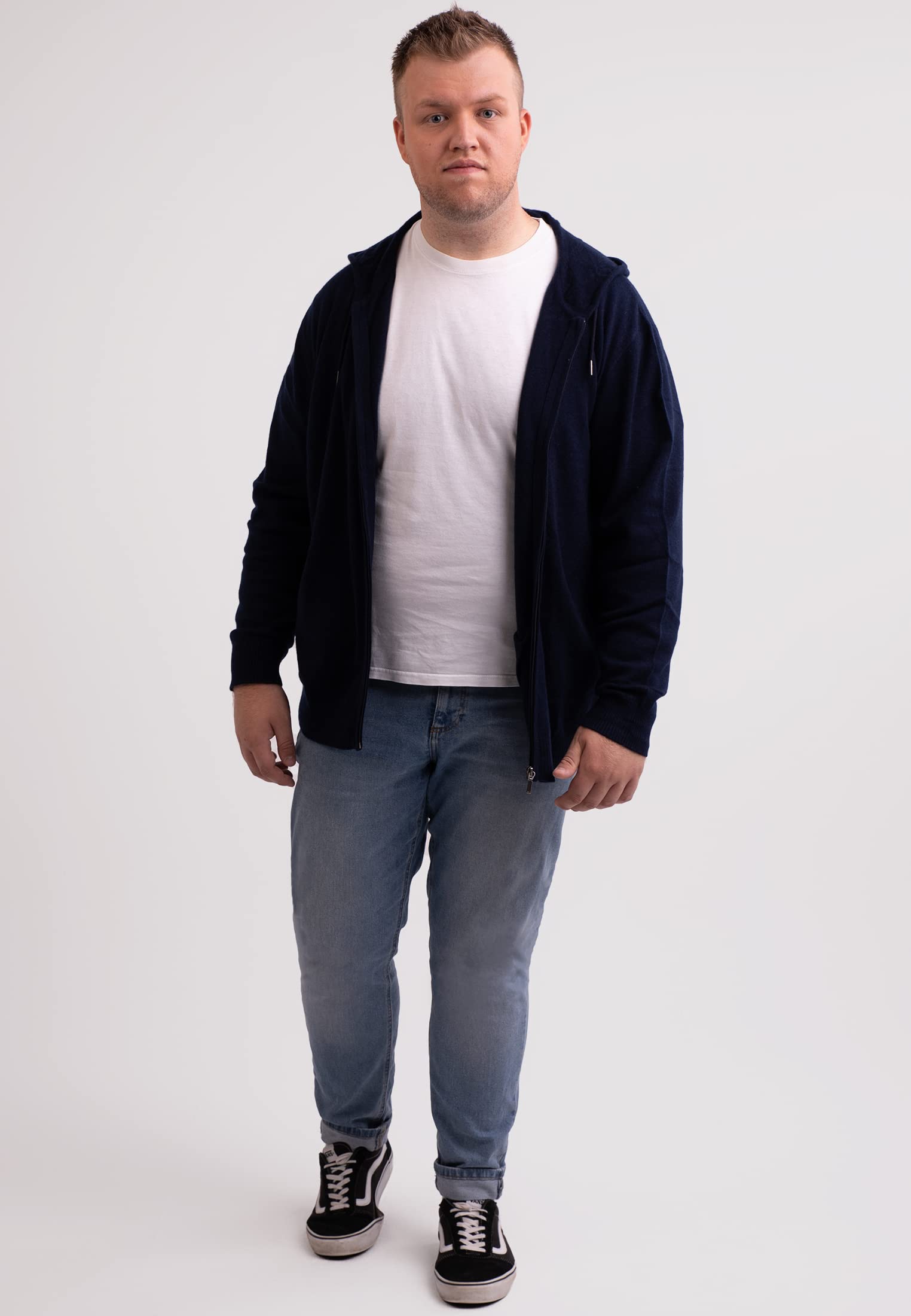 Herren Kapuzenpullover aus 100% Kaschmir in großen Größen | Hoodie mit Reißverschluss 2-fädig in Übergröße
