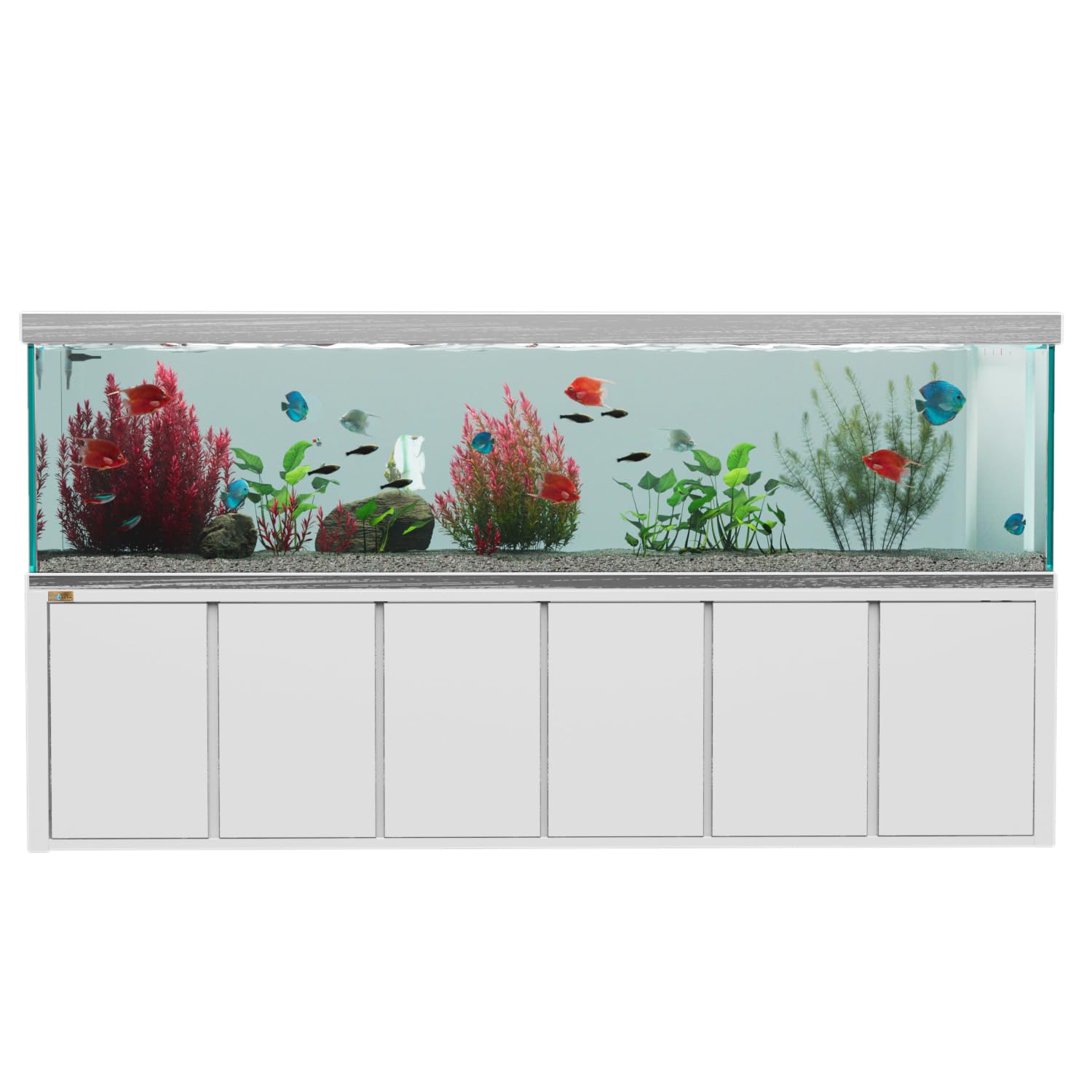 500 Gallons Tempered Glass Aquarium, Modern Rectangular White Silver Tank with Advanced Filtration System - Fish & Aquarium Equipment